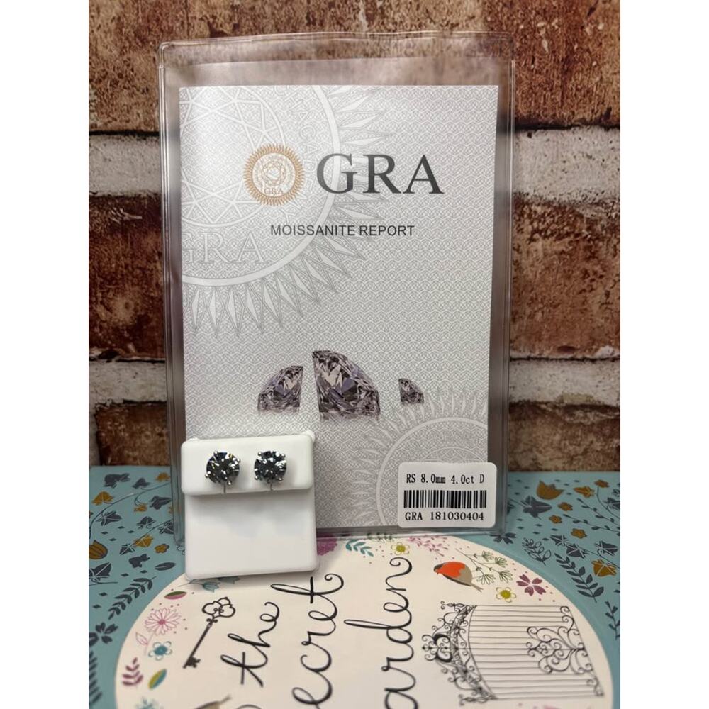 4 Carat 8.0mm Dark Gray Moissanite Screw Back Earrings in 925 Sterling Silver